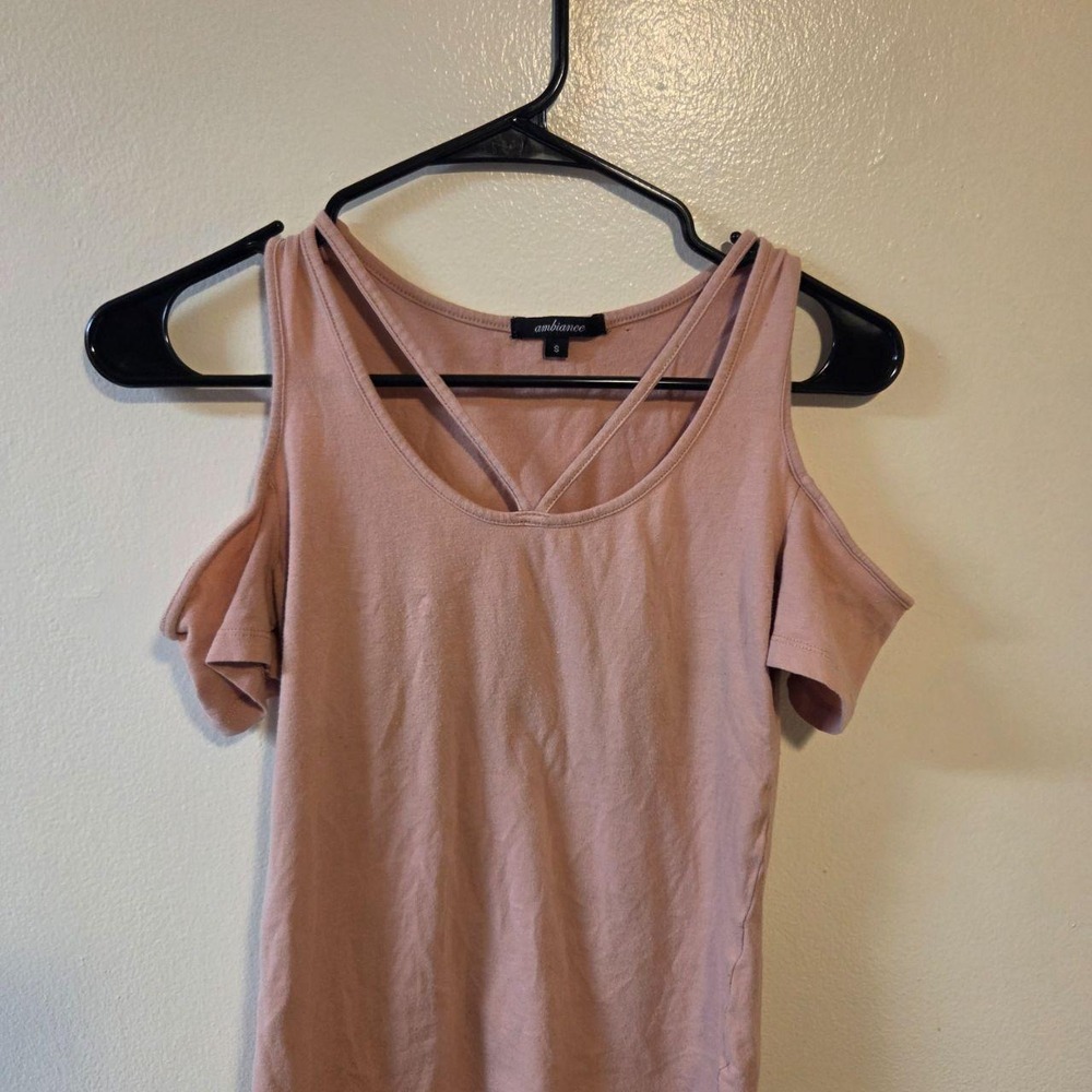 Ambiance Cold Shoulder Top Pink Strappy Scoop Neck Short Sleeve Small
